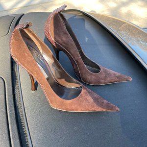 Gianmarco Lorenzi Brown Suede Python Pumps 36